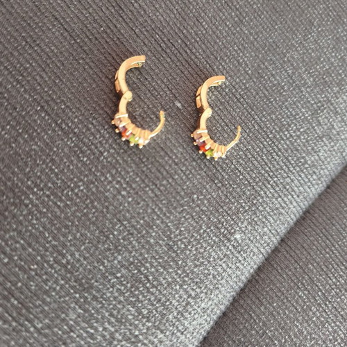 Gold Hoop Earrings with Multicolor Zirconia, like new, steel