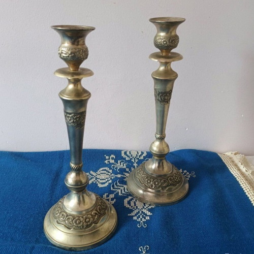 Antique candlesticks used, set of 2, 30 cm height