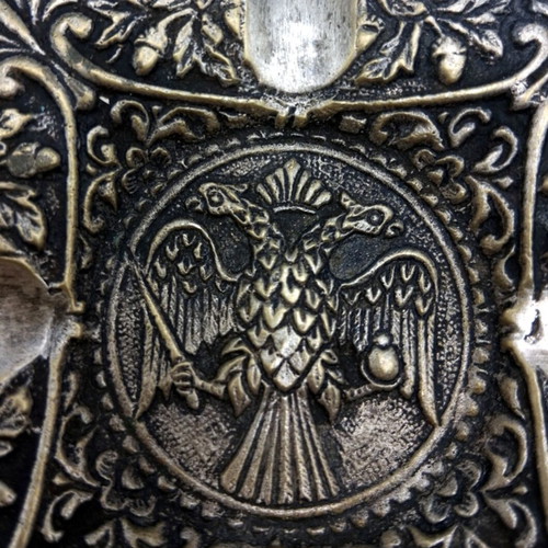 Vintage metal ashtray with Byzantine double-headed eagle, like new