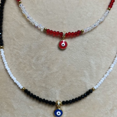 Necklace with beads and evil eye, new, black and red