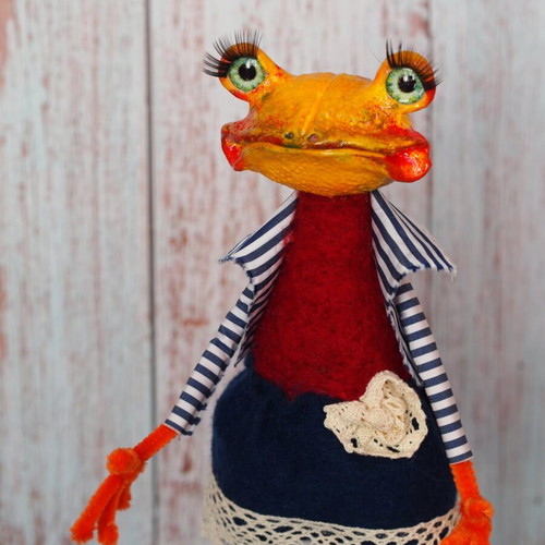 Handmade art frog doll new