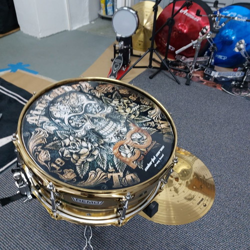 Remo Gold Metal Snare 14"×6.5" new with 20" Turkey Ride, stand, sticks, case