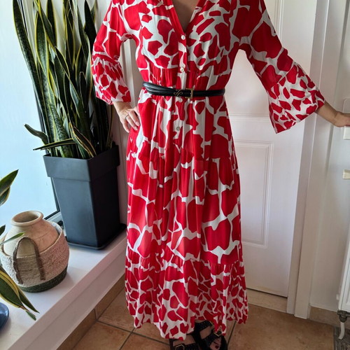 No name printed dress like new, white and red