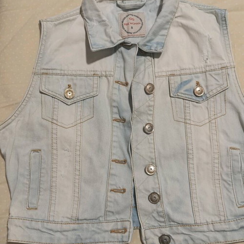Pink Woman denim sleeveless vest new, turquoise, size S
