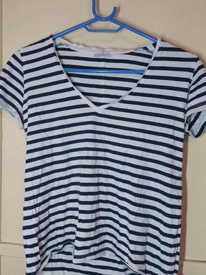 Zara women's striped blouse size S like new, white-blue