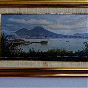 Πίνακας ζωγραφικής, ελαιογραφία σε καμβά με φόντο τον Βεζούβιο στην Νάπολη-Ιταλία