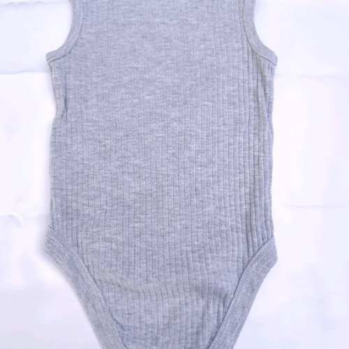 Set of 2 grey summer baby bodysuits with straps and short sleeves used