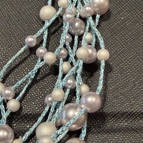 Multi-strand light blue and pearl-beaded necklace, 47cm