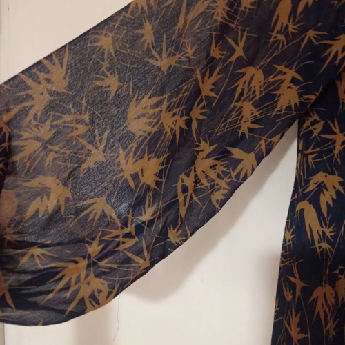 Ipekyol Sheer Chiffon Shirt L Navy Blue with Gold Floral Pattern Like New