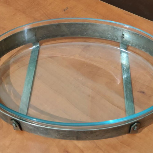 Vintage Pyrex France 346G οβάλ σκεύος ψησίματος 35x24 εκ. με μεταλλική βάση σερβιρίσματος