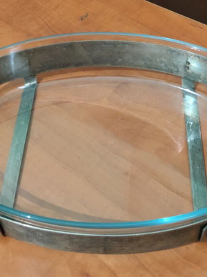 Vintage Pyrex France 346G οβάλ σκεύος ψησίματος 35x24 εκ. με μεταλλική βάση σερβιρίσματος