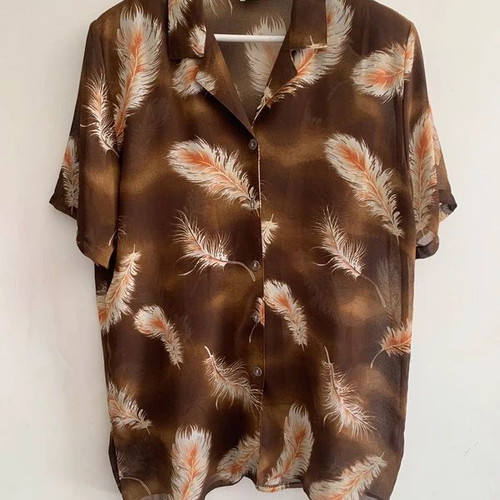 Shirt XL used, brown and orange, semi-transparent with shoulder pads