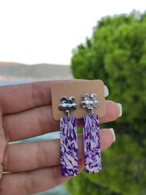 Earrings new, polymer clay and steel, pink and purple
