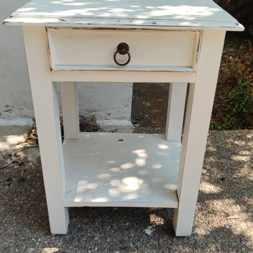 Vintage wooden white nightstand with drawer, used
