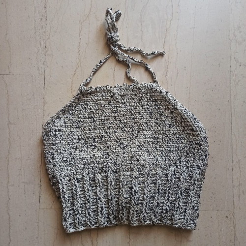 Handmade knitted top with gold thread, backless, size small