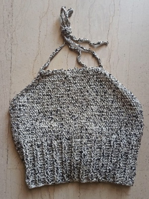 Handmade knitted top with gold thread, backless, size small