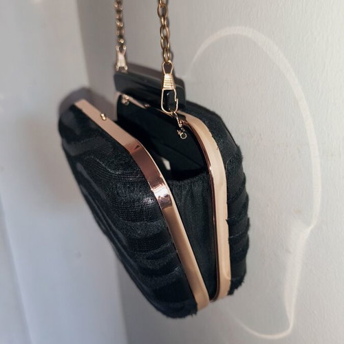 Lynne black embossed fabric handbag