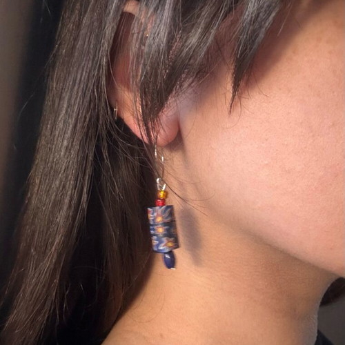 Handmade silver hoop earrings with blue beads new