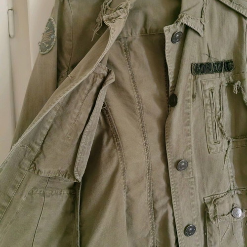 Military Safari Jacket, olive with patches and distressed details