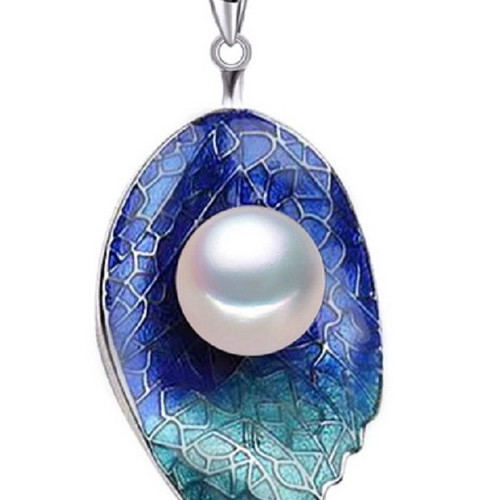 Pendant with Natural Pearl and Enamel Leaf Design like new
