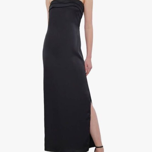 Mind Matter satin strapless dress new, summer maxi in black and peach
