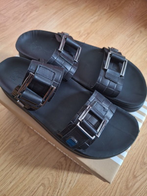 Fantasy Sandals leather anatomical slippers like new, black, size 40