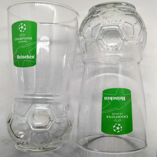 Heineken beer glasses collectible UEFA Champions League special edition, new, set of 2