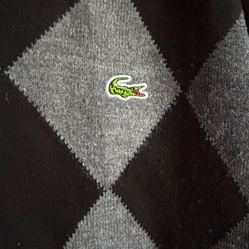 Lacoste men's V neck sweater large like new, black and gray