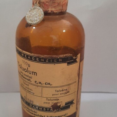 Merck & Co Antique Toluol Bottle used, sealed and empty