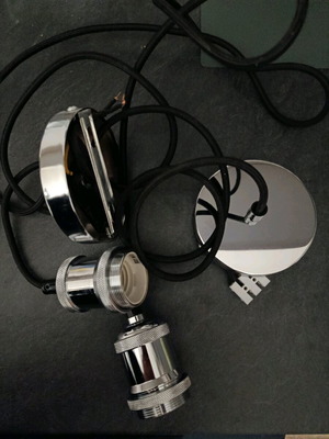 Nickel light sockets like new, set of 2 with black cable