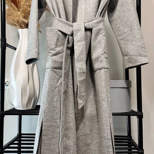 Grey Long Coat Zara Like New With Belt And Checked Lining