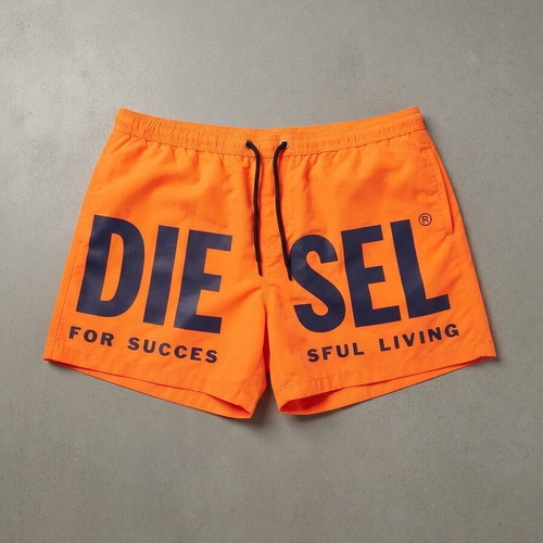 Diesel men's swim shorts used, orange with logo print, size XL