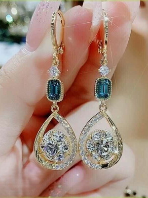 Earrings with zircon and crystals new, hanging, hypoallergenic alloy