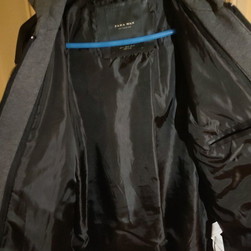 Zara Man faux leather men's jacket new, size XL, black with gray hood
