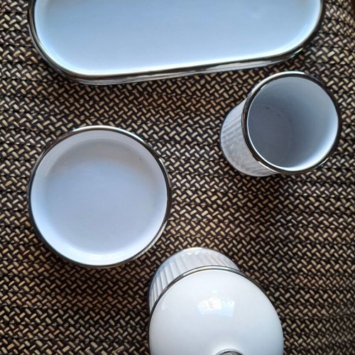 Bathroom accessory set 4 pieces new, white porcelain with chrome details