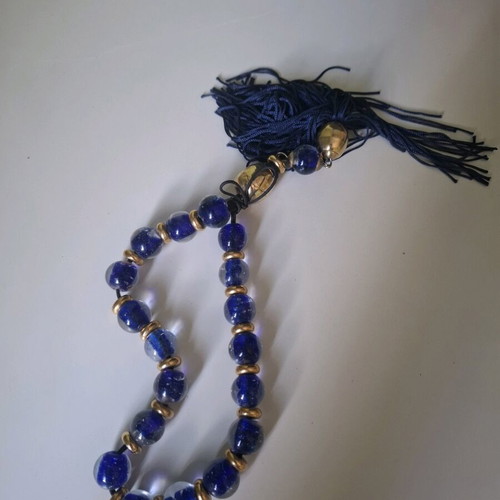 Handmade worry beads with blue glass beads and gold details new