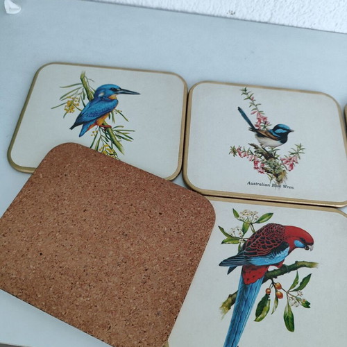 Vintage set of 6 coasters with Australian birds used