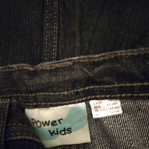 Children's pants used for 5-6 years, black denim and blue fabric