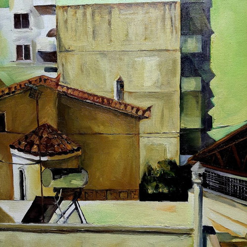 Oil painting urban landscape on canvas new, Vicky Baltzi