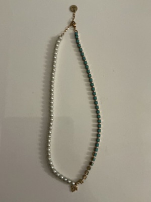 Necklace with white pearls and turquoise stones new handmade