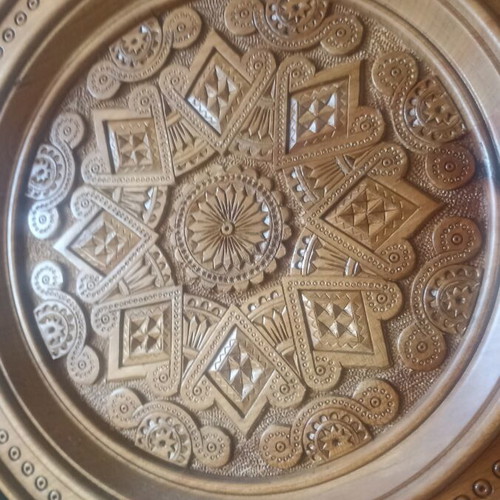 Hand-Carved Solid Wood Decorative Wall Plate 30.3cm, Greek Folk Art