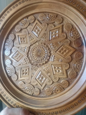 Hand-Carved Solid Wood Decorative Wall Plate 30.3cm, Greek Folk Art