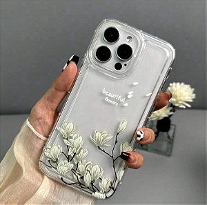 Διαφανή θήκη για κινητό iPhone 15 pro με λουλούδια