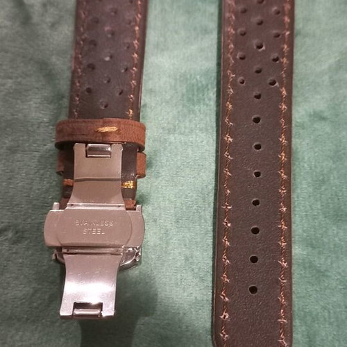 Suede watch strap brown vintage rally driver style 18mm with stainless steel butterfly clasp