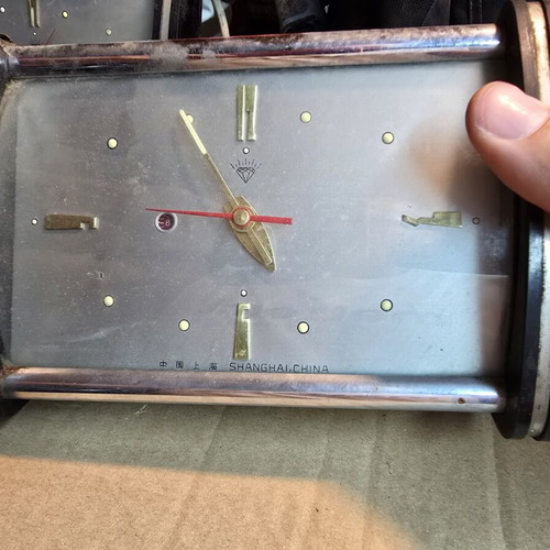 Diamond Shanghai China vintage mechanical table clocks set of 2