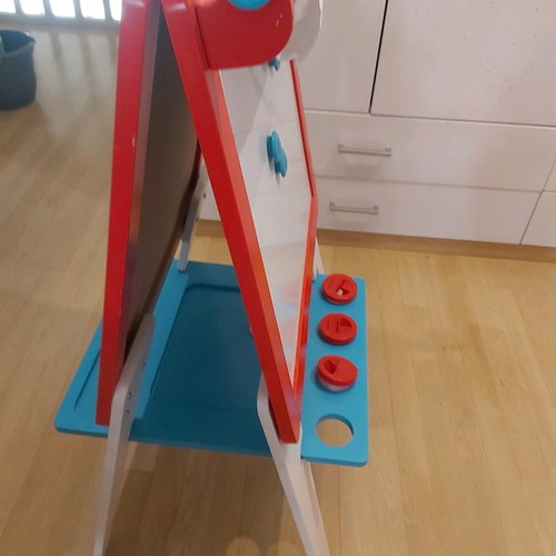 Double-sided magnetic chalk and marker board used
