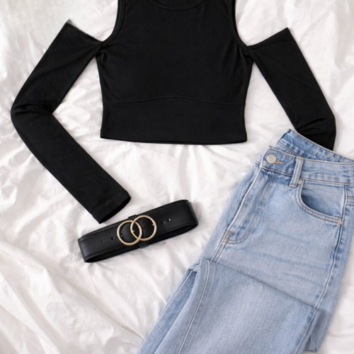 Tally Weijl cropped long-sleeve top, black, size Small