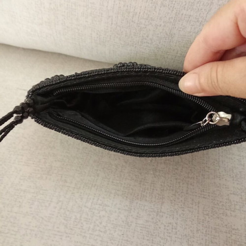 Handmade black satin fabric handbag like new