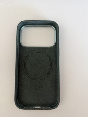 iPhone 17 Pro case used, Alcantara leather, midnight green