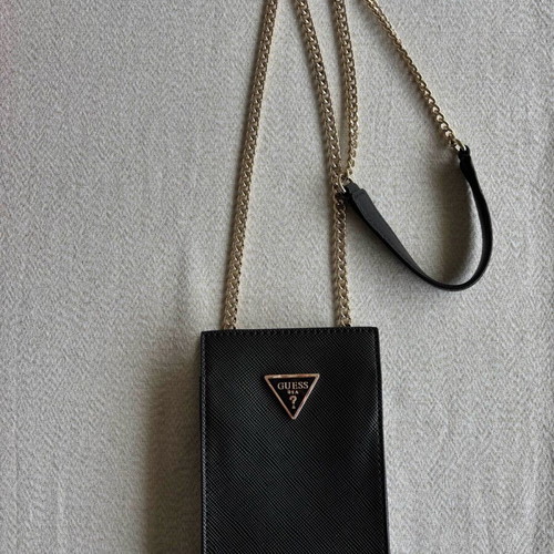 Guess Noelle Shoulder Phone Bag black with gold chain like new